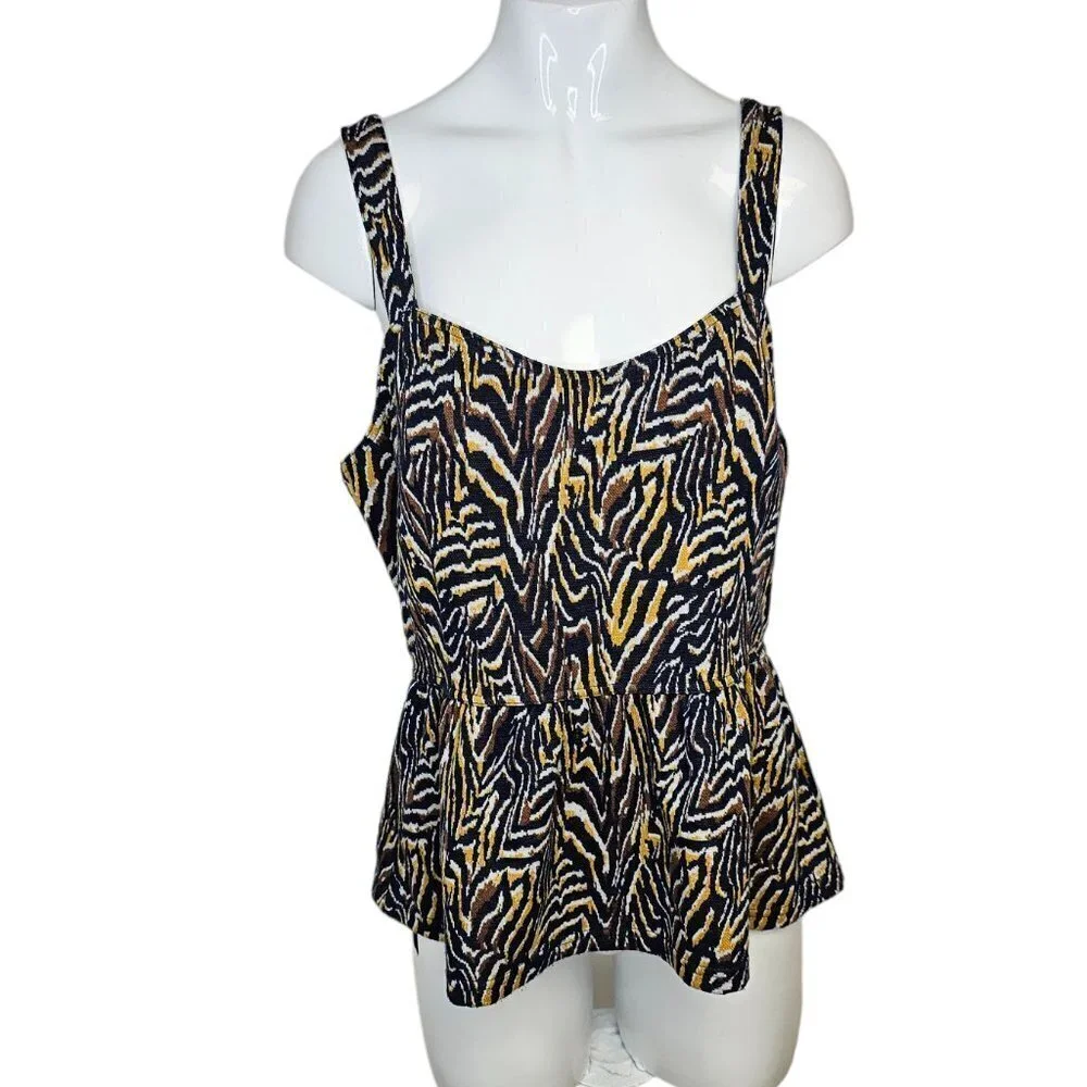 Anthropologie Womens Jamie Zebra Peplum Tank Size Medium - Picture 2 of 8